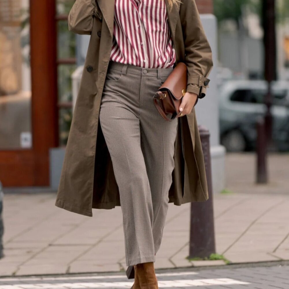 Oraije Paris Women's Size 36 EU (S/25-26 US) Tan Herringbone Sina Wide Leg Pants